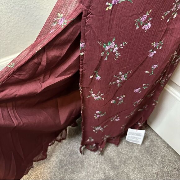 BNWT ASOS Maternity Burgundy Floral Print Milkmaid Long Sleeve Midi Dress Sz 12 - Picture 8 of 13